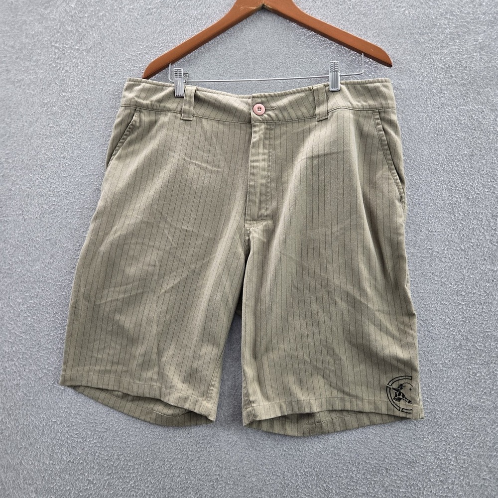 Metal Mulisha Men Shorts 38 Khaki Embroidered Striped Chino Skull 10" Inseam